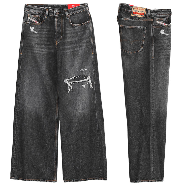 ディーゼル DIESEL ワイド ジーンズ D-RISE A06370-007DN メンズ リラックスフィット ブラック デニムの画像