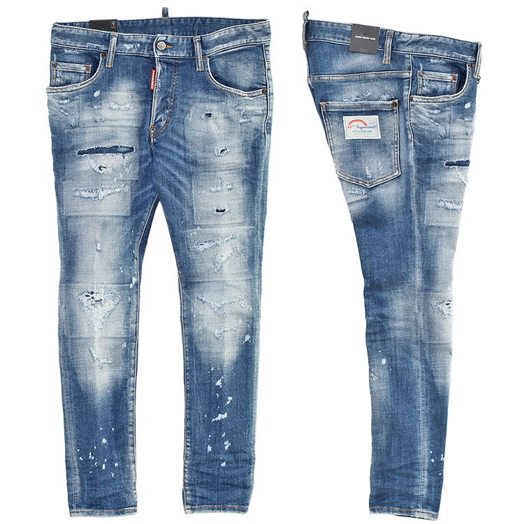 DSQUARED2 スーパーツインキー ジーンズ MEDIUM MENDED RIPS WASH S...