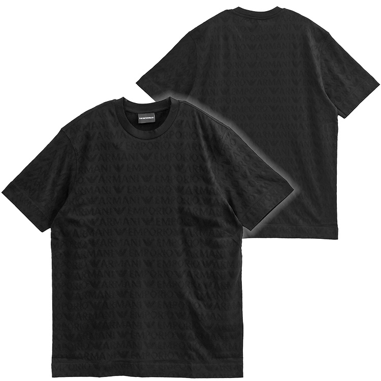 アルマーニ EMPORIO ARMANI 総柄 Tシャツ ジャージー製 オールオーバージャカードレタリング 3D1TH5-1JORZ-0999：ブラック