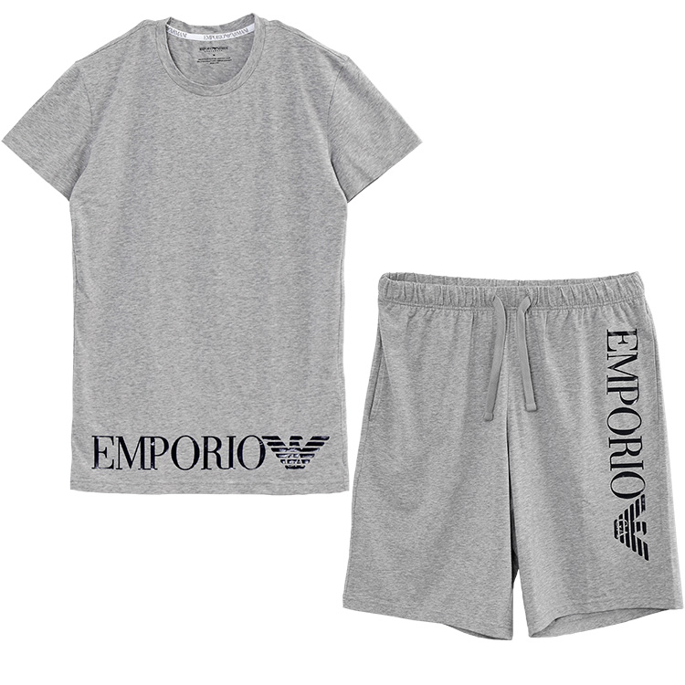 アルマーニ セットアップ EMPORIO ARMANI Tシャツ × スウェット ハーフパンツ スリムフィット 111035/111004-3R755-00948 グレー｜importbrand-jp｜02