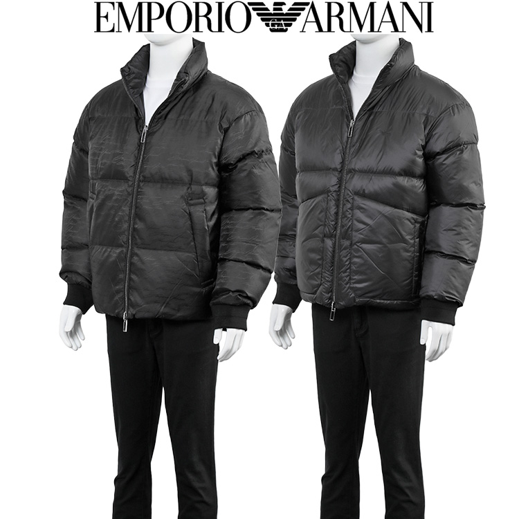 アルマーニ EMPORIO ARMANI リバーシブル ダウンジャケット 無地 × 総柄 ナイロンジャカード 6R1B65-1NVSZ-F091  ブラック