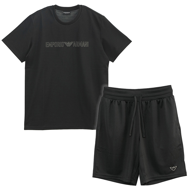 新品【エンポリオアルマーニ】上下セットアップポロシャツショートパンツM(M-L) EMPORIO ARMANI (エンポリオ アルマーニ) 総柄ロゴ ワンポイント