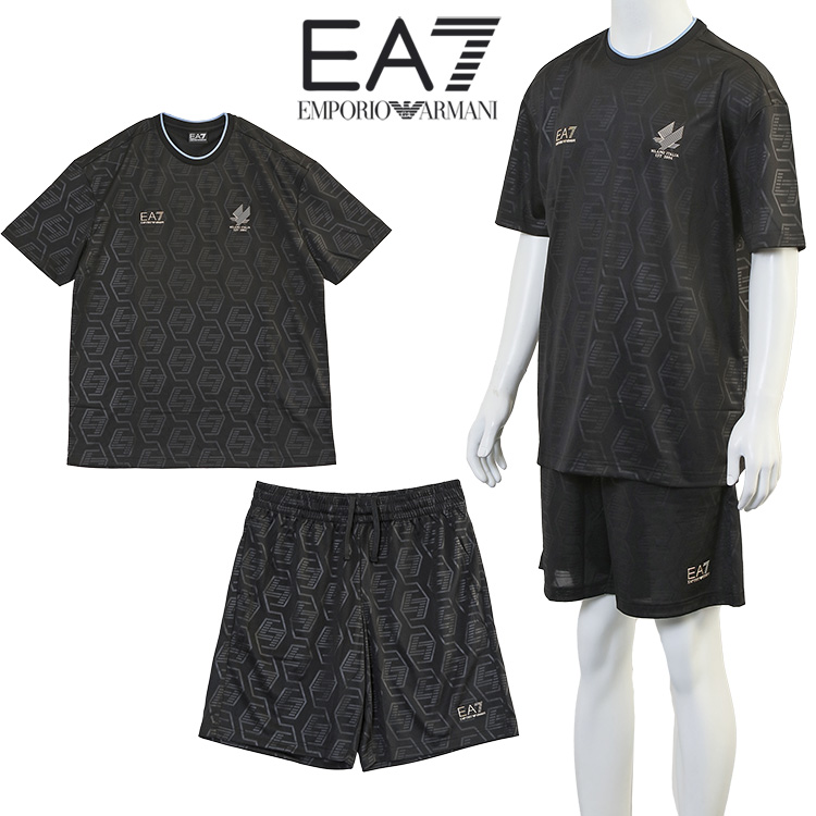美品！EA7 フード付きジャケットとショートパンツセット ブラック EA7 エンポリオ アルマーニ セットアップ Soccer ジャージー Tシャツ