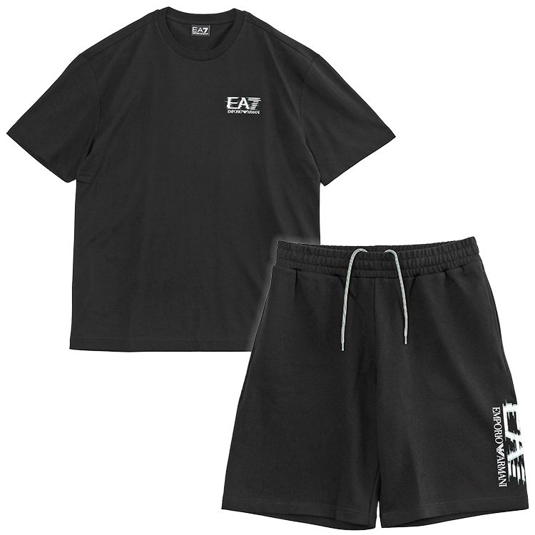 エンポリオ アルマーニ EA7 セットアップ Visibility Tシャツ スウェットハーフパンツ 7M001327/7M001329-AF17787-UC001 ブラック メンズの画像