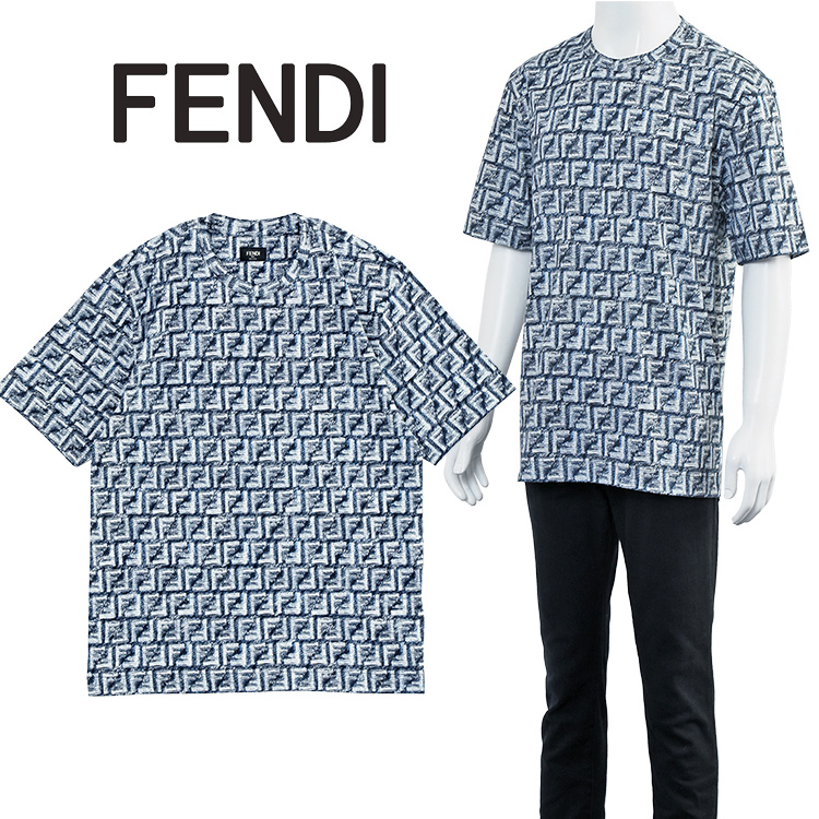 FENDI フェンディ ブルー FFコットン Tシャツ FY0936-AR79-F04V6