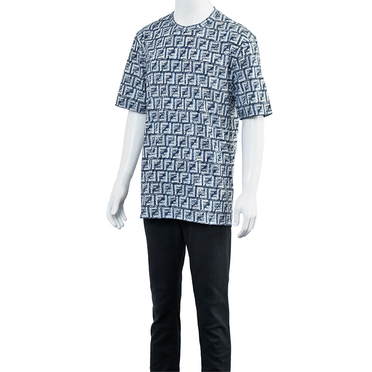 24SS【FENDI】Tシャツ ダークブルーコットン 半袖 FFジャカード Tシャツ コットン ブルー | Fendi