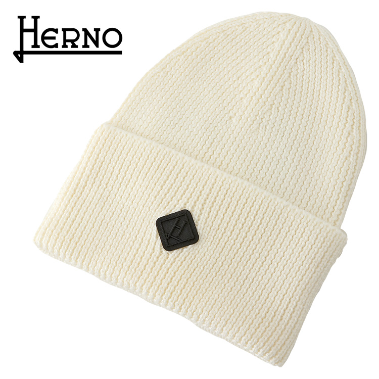 ヘルノ　ニット帽 HERNO（ヘルノ）ウールフィッシャーマンリブロゴニットキャップ