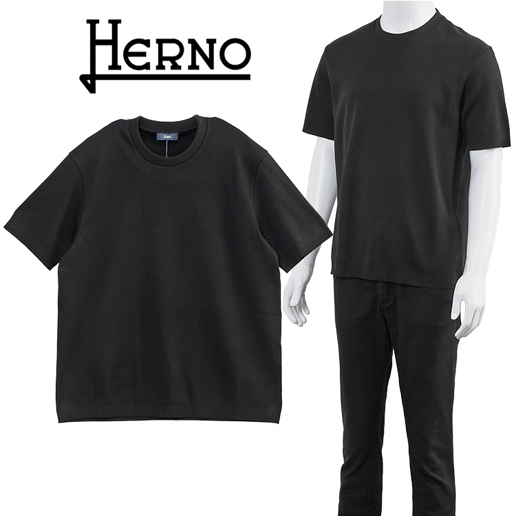 HERNO エフェクト ニット Tシャツ JG000206U-52059-9300 NERO HERNO ヘルノ ニット Tシャツ JG000206U-52059-9300 NERO