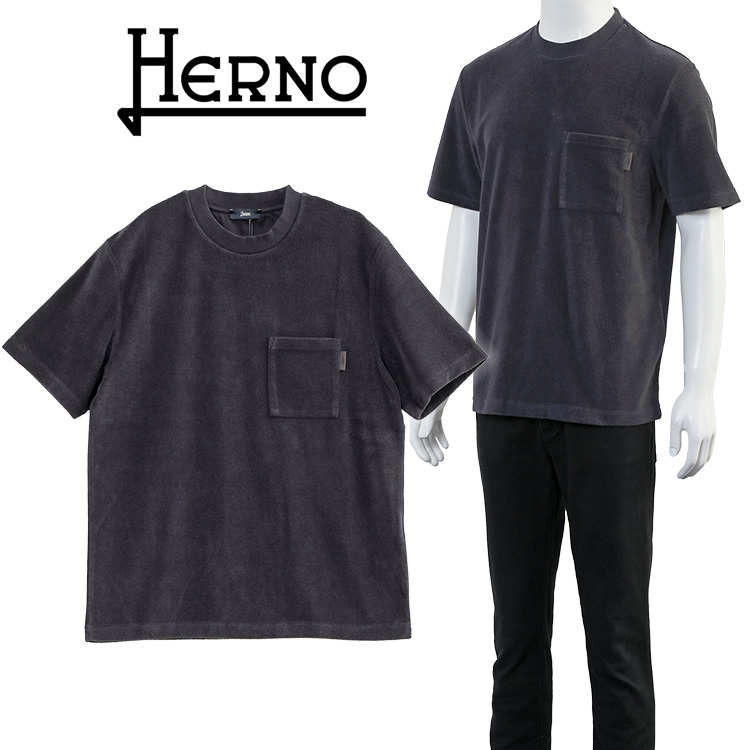 HERNO スポンジ Tシャツ JG000226U-50081-9200_NAVY HERNO ヘルノ Tシャツ JG000226U 50081 メンズ スポンジ