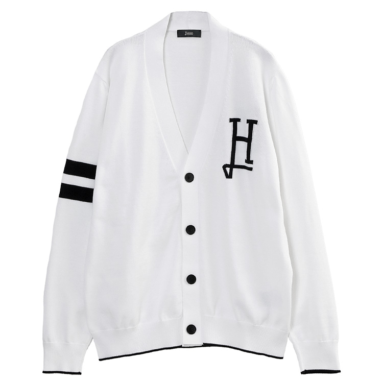 ヘルノ HERNO Hロゴ コットンカーディガン MC000211U 72140 1000 BIANCO メンズ 14ゲージ メリヤス編み レギュラーフィットの画像