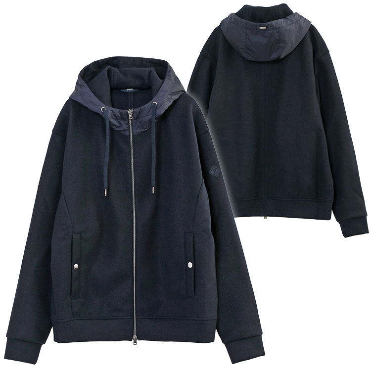 HERNO ストロングウール パーカー JC000045U-50077-9200 NAVY HERNO ストロングウール パーカー ナイロンフード ボクシー