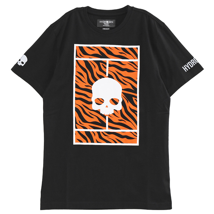 ハイドロゲン テニスコート スカル Tシャツ T00720-G68 BLACK/ORANGE TIG...