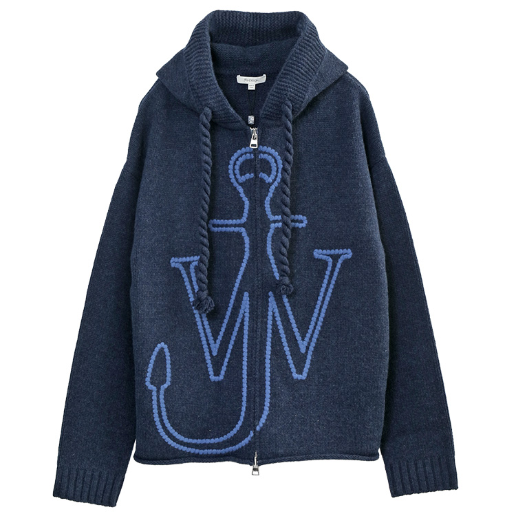 JW ANDERSON ウールニット ジップ パーカー メタルジップ リラックスフィット KW1429-YN0412-768 スティールブルーの画像