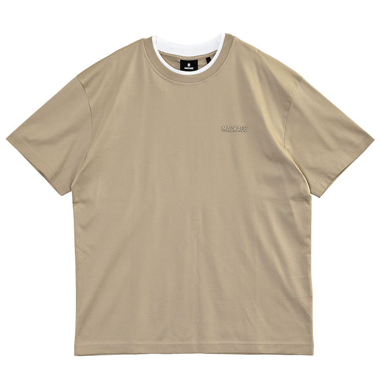 マッカージュ MACKAGE ダブルリブネック Tシャツ TEE-MNV-TAUPE WHITE オーガニックコットン メンズの画像