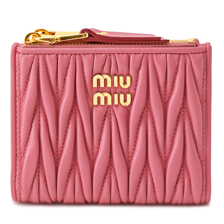 え*む様 美品✨ミュウミュウ 二つ折り財布 手帳型 マドラスラブ ピンク ミュウミュウ 二つ折り財布 マテラッセ ミニ財布 ピンク