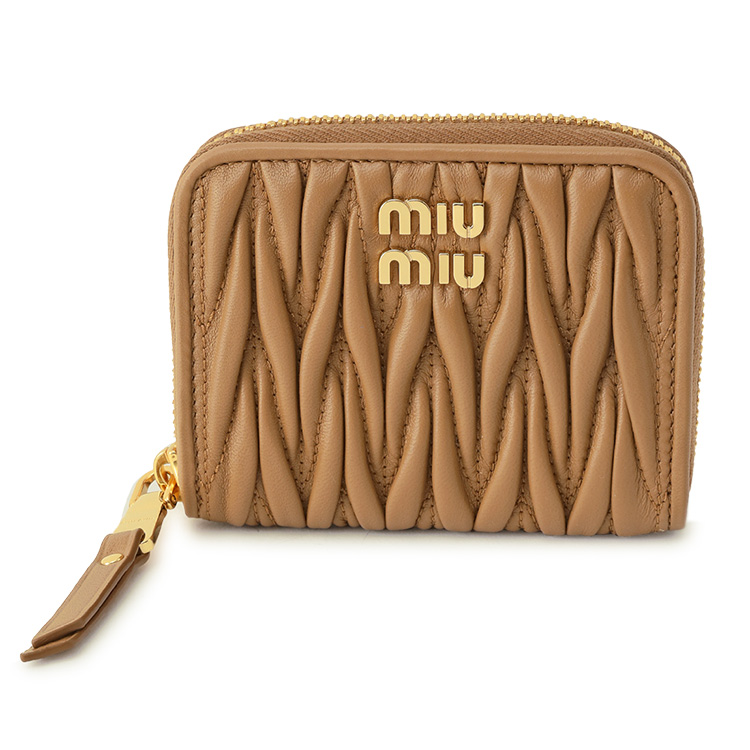 MIUMIU コインケース 小銭入れ マテラッセ ラウンドジップ ゴールド金具 miu miu ミュウミュウ マテラッセ ピンク ゴールドロゴ コイン