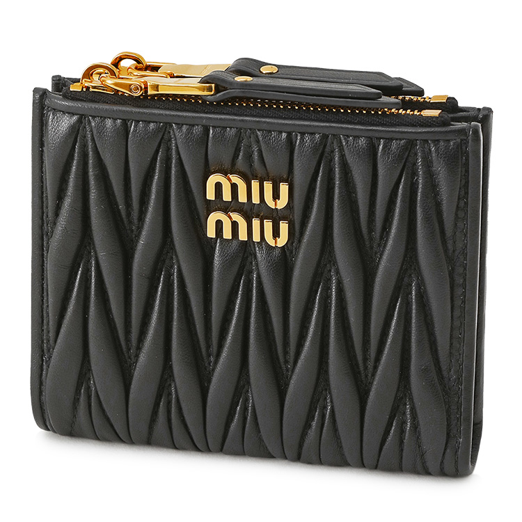 MIUMIU マテラッセ 二つ折りミニ財布 ブラック miu miu（ミュウミュウ） 二つ折り財布 MIUMIU 5ML024 AFPP F0002