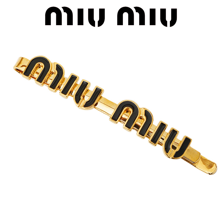 ミュウミュウ miumiu エナメルメタル ヘアクリップ ロゴ 5IF146-2F6T-F0002 ブラックの画像
