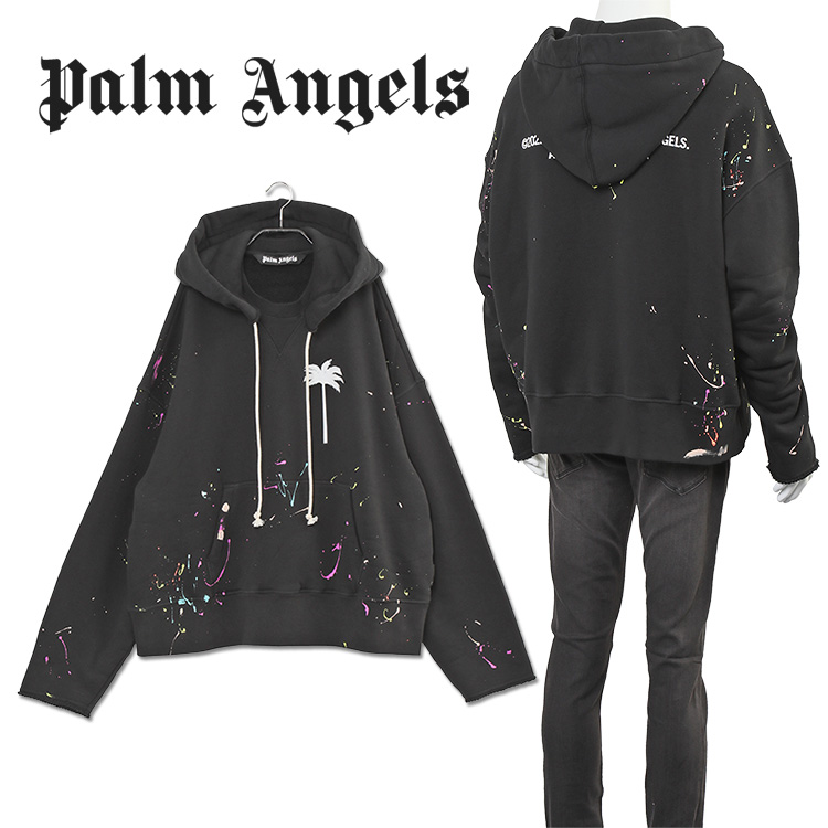 Palm Angels スプラッシュ ペイント パーカー リブニットヘム ドロップ