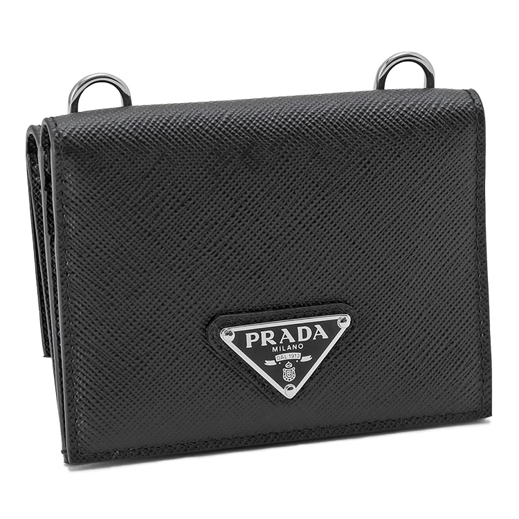 プラダ 財布 PRADA サフィアーノレザー カードケース ネックストラップ