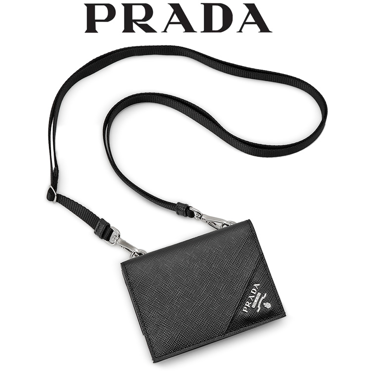 プラダ 財布 PRADA サフィアーノレザー カードケース ネックストラップ