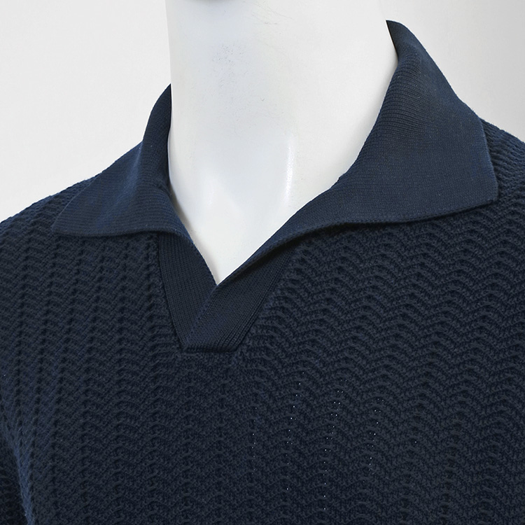 Gran Sasso（グランサッソ） リブニット スキッパーポロ ネイビー