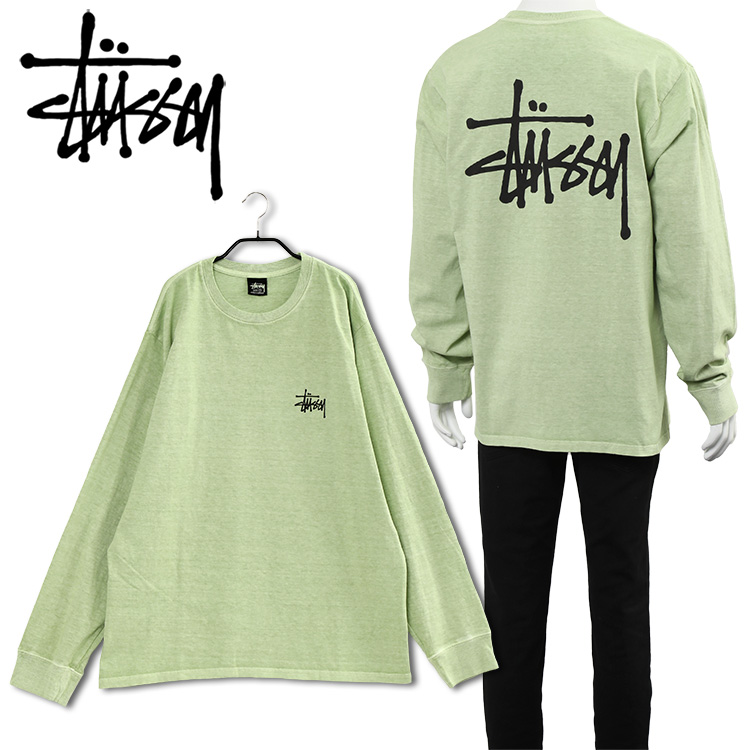 STUSSY ベーシックロゴスウェットシャツ M グリーン オーバーサイズ