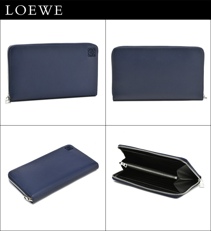 LOEWE ネイビー 長財布 エンボス加工 LOEWE ネイビー 長財布 エンボス加工