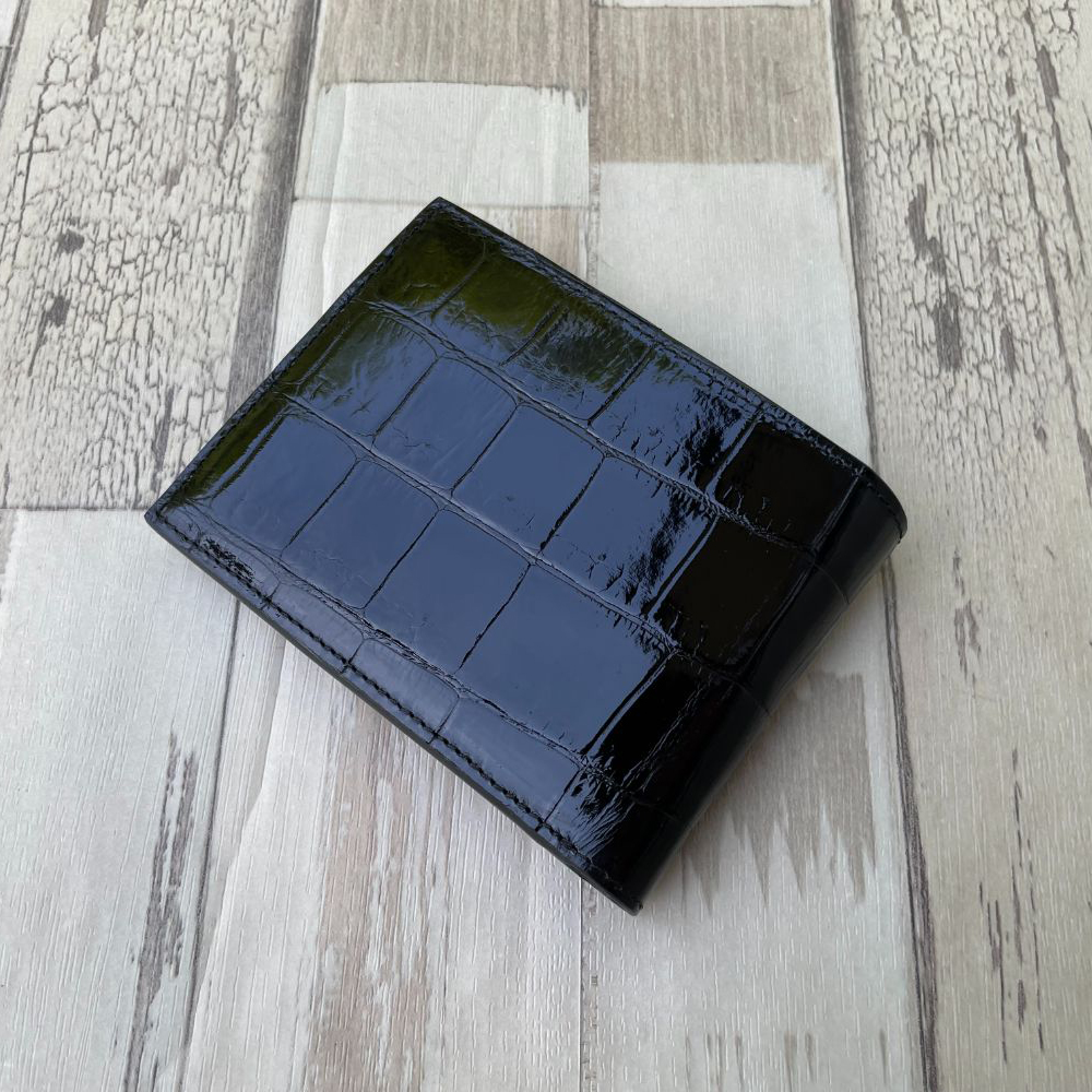 No.33 シャイ二ング クロコダイル 二つ折り財布 メンズ ブラック