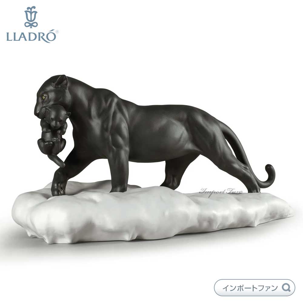 リヤドロ ブラックパンサー 親子 母子 クロ ヒョウ 動物 マット  