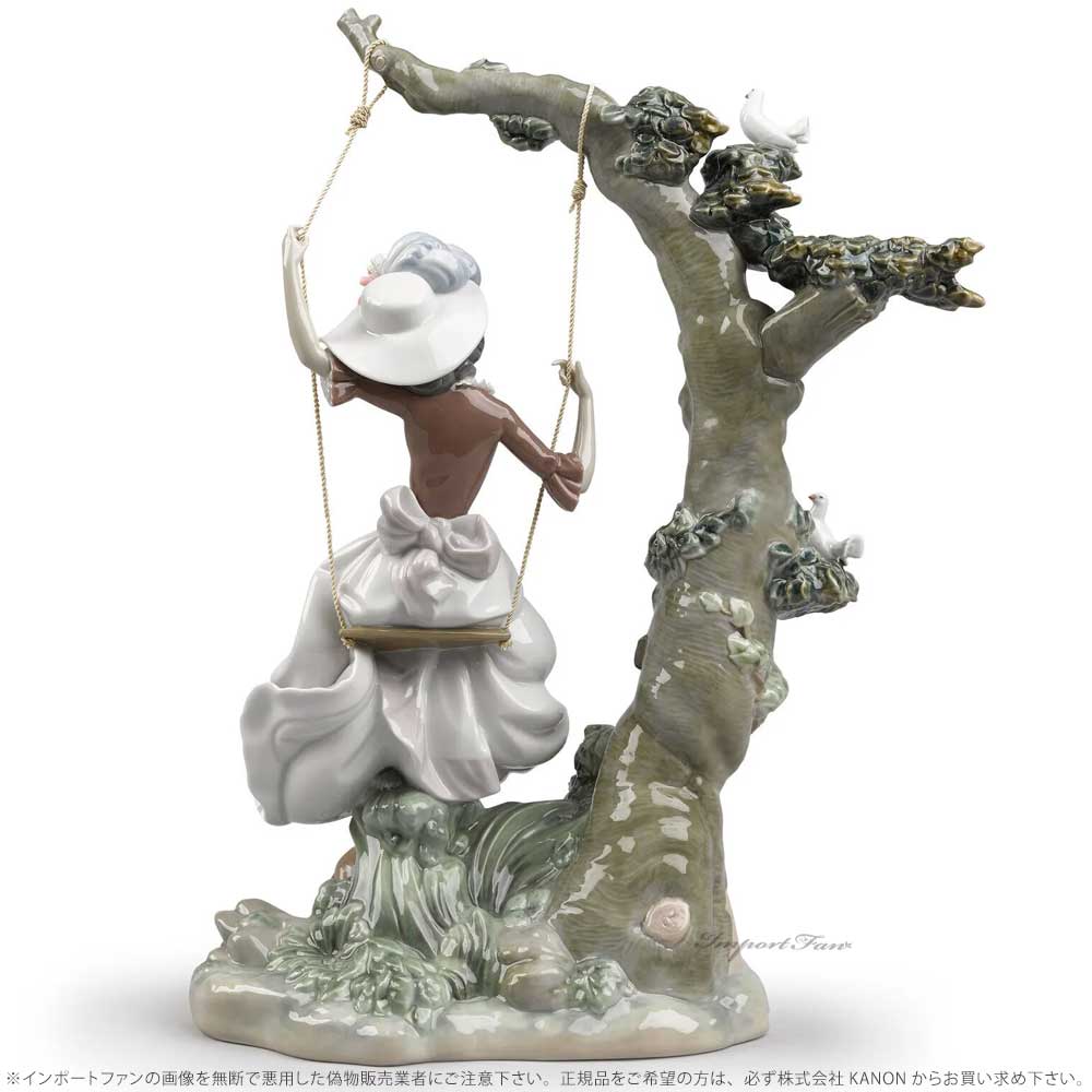 LLADRO リヤドロ 夢にゆられて女性 犬 キャバリア 鳩 ハト 置物