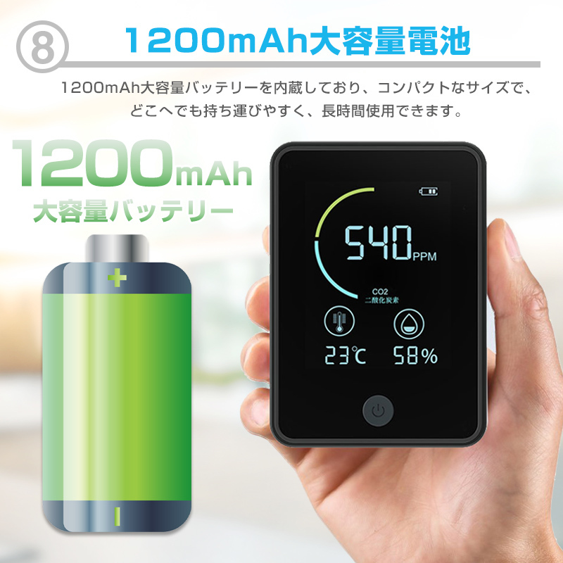 5個セット】 CO2センサー 二酸化炭素濃度計測器 日本語画面表示 