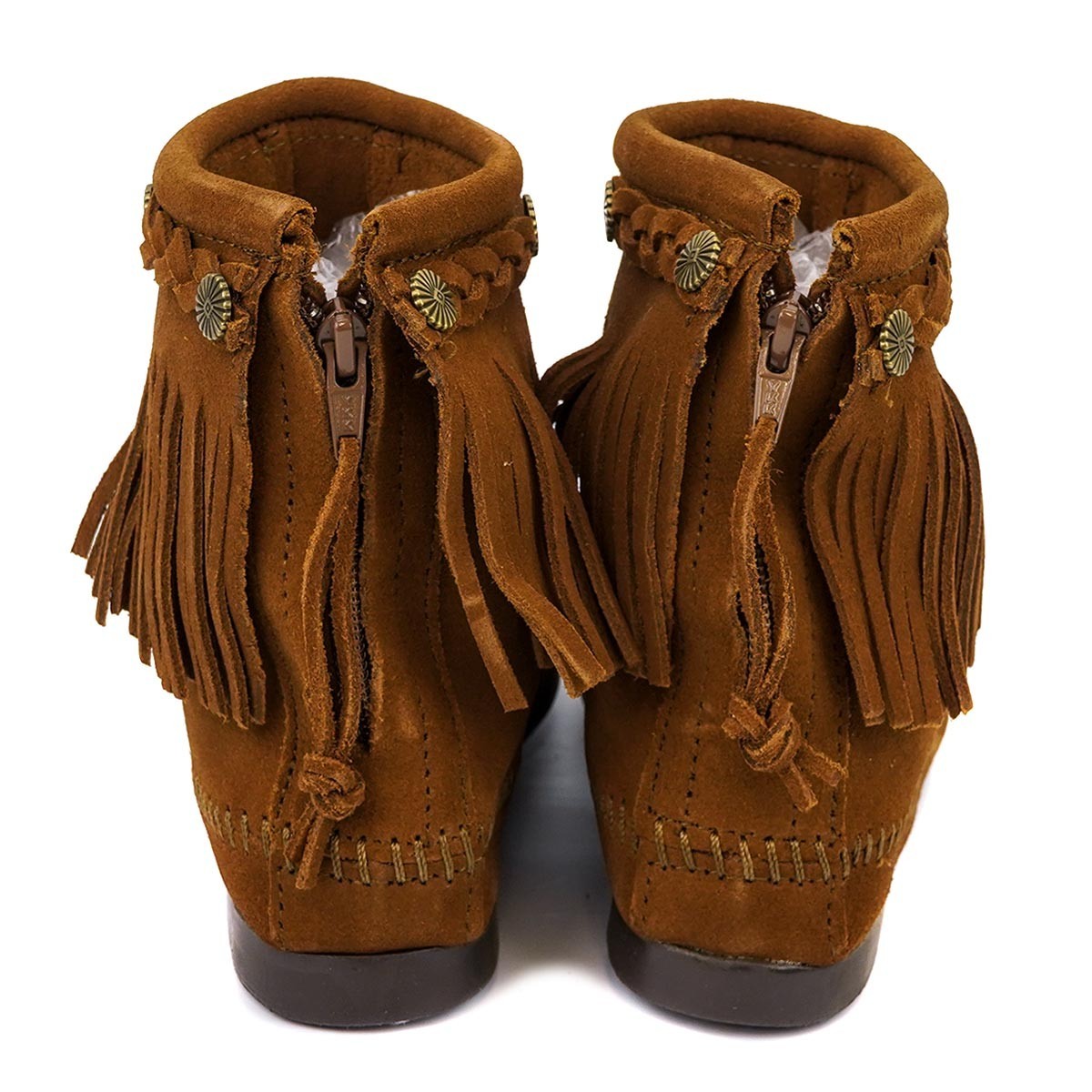 【Minnetonka】フリンジ付きバックジップブーツ ブラウン【292】 Minnetonka】フリンジ付きバックジップブーツ ブラウン【292】