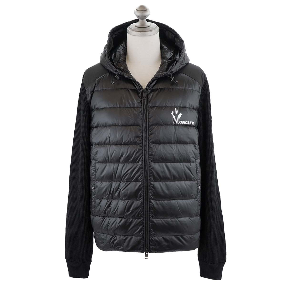 Moncler モンクレール ダウンジャケット 年春夏新作 異素材 9b501 ダウン ニット 10 V9099 ダウン ニット ジップアップ モンクレール 長袖 Nss9b501blk インポートショップteresa メンズ Cardigan ブラック 異素材 を販売