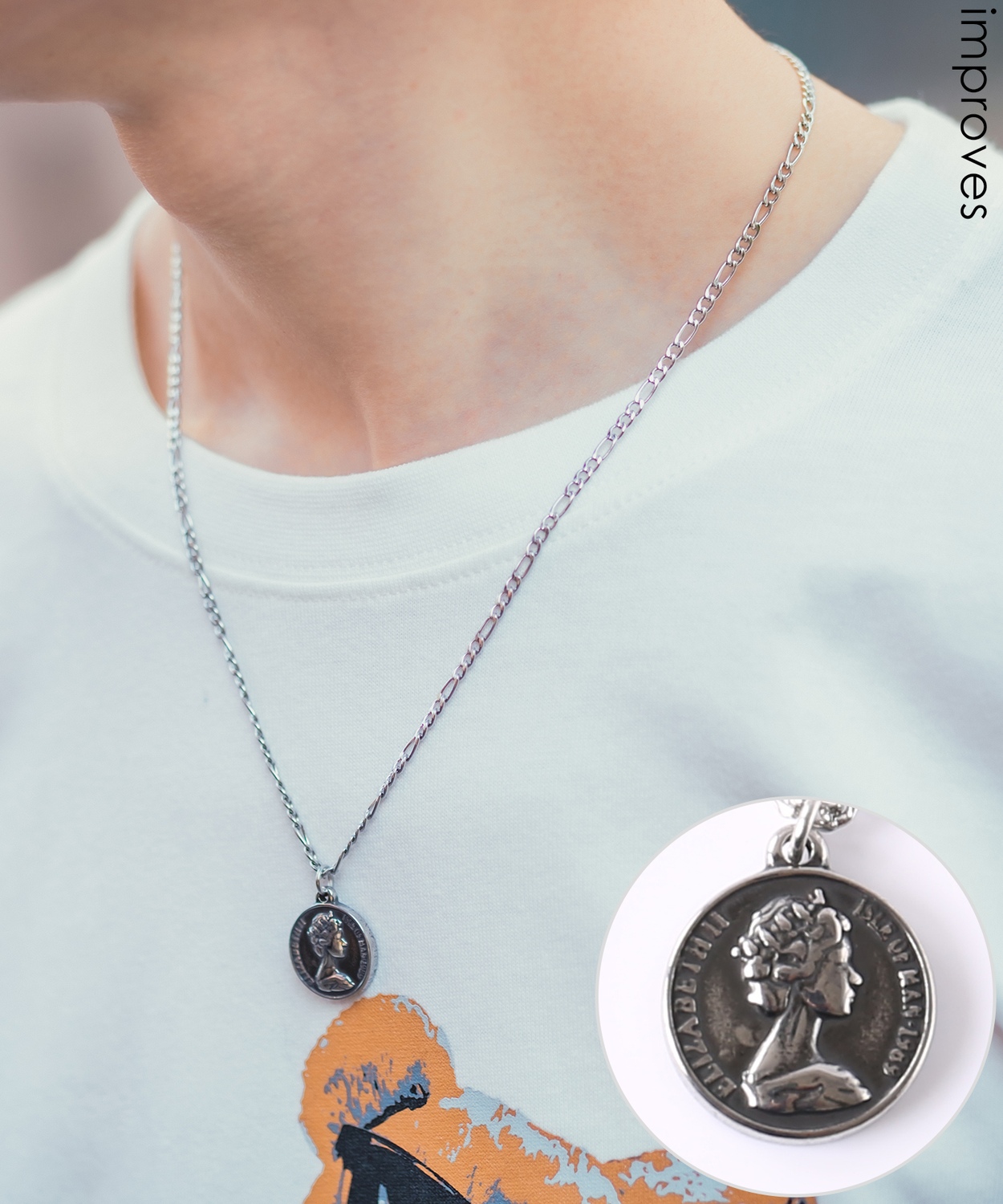 ネックレス メンズ チェーン 小物 首飾り アクセサリー コインモチーフ チャーム トップ ユニセックス セレクト アメカジ 古着MIX スケーター ストリート 韓国 | improves | 01