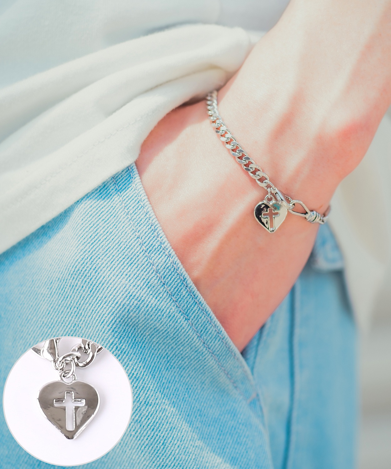 ブレスレット メンズ チェーン 小物 アクセサリー ハート クロス チャーム トップ ユニセックス セレクト カジュアル 古着MIX スケーター ストリート 韓国 | improves | 01