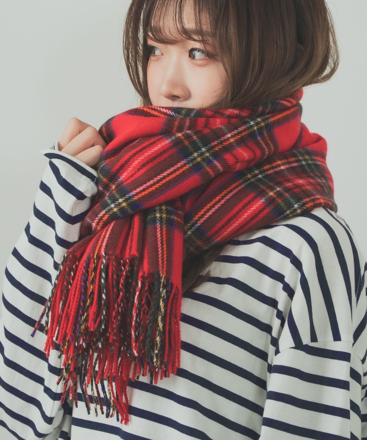 マフラーバッグ メンズ レディース 大判 チェック 襟巻き ストール フリンジ カジュアル スケーター ストリート 韓国ファッション きれいめ セレクト | improves | 02