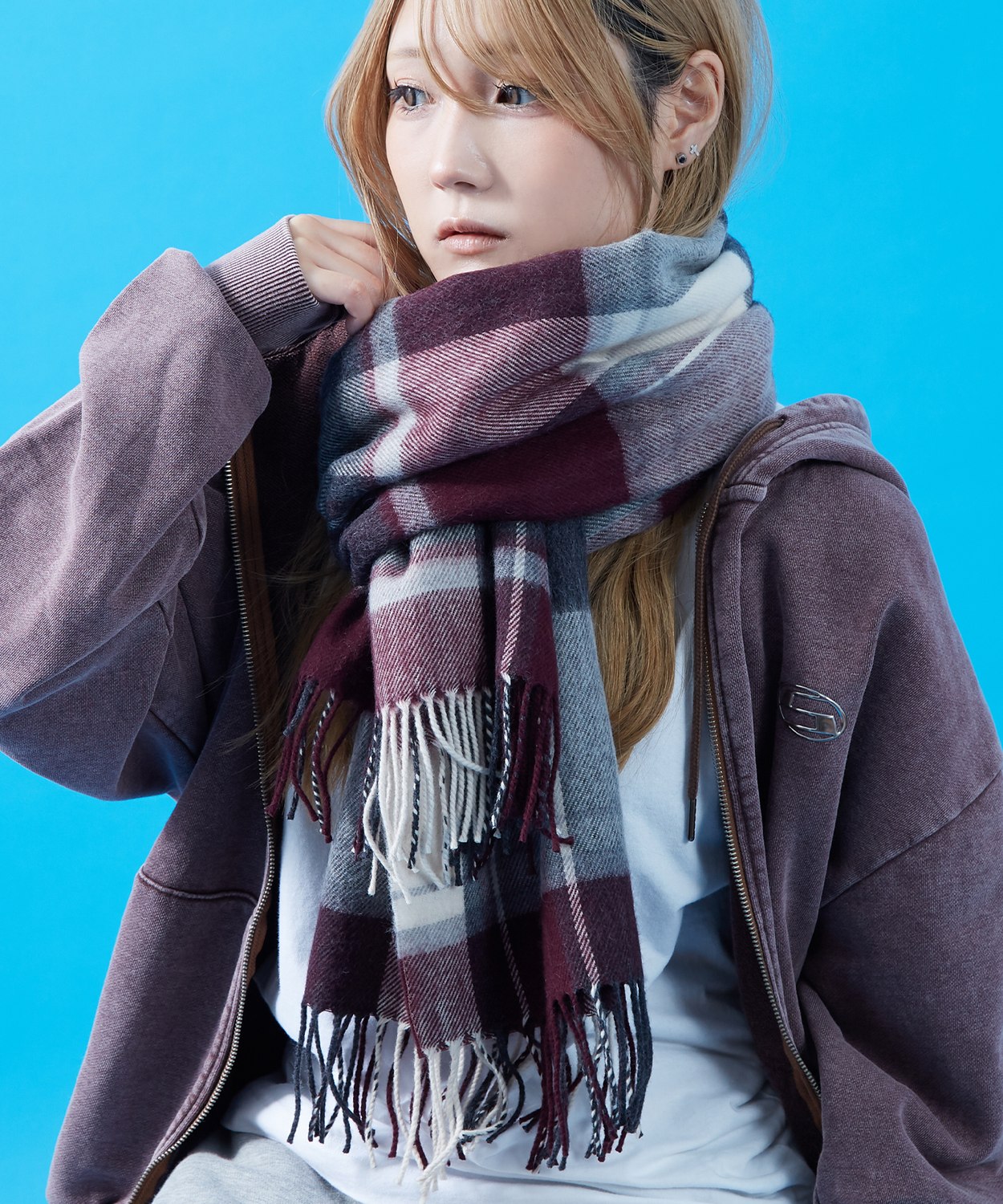 マフラーバッグ メンズ レディース 大判 チェック 襟巻き ストール フリンジ カジュアル スケーター ストリート 韓国ファッション きれいめ セレクト | improves | 11