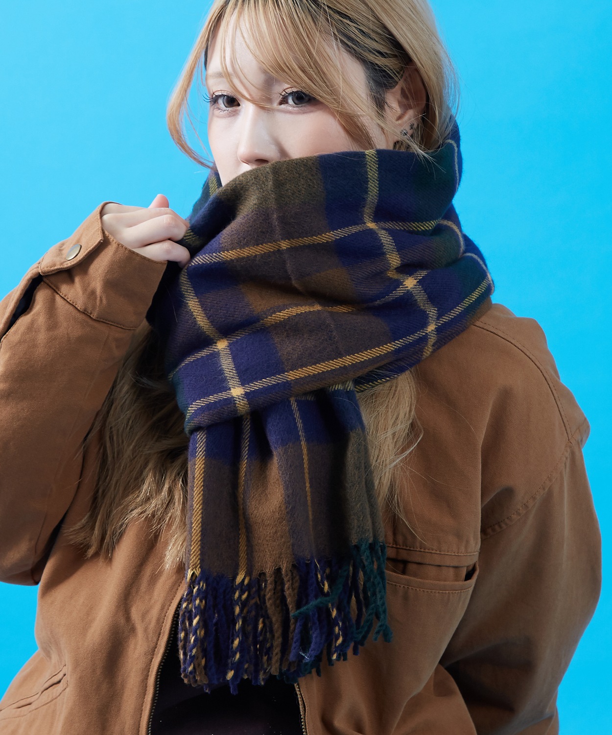 マフラーバッグ メンズ レディース 大判 チェック 襟巻き ストール フリンジ カジュアル スケーター ストリート 韓国ファッション きれいめ セレクト | improves | 12