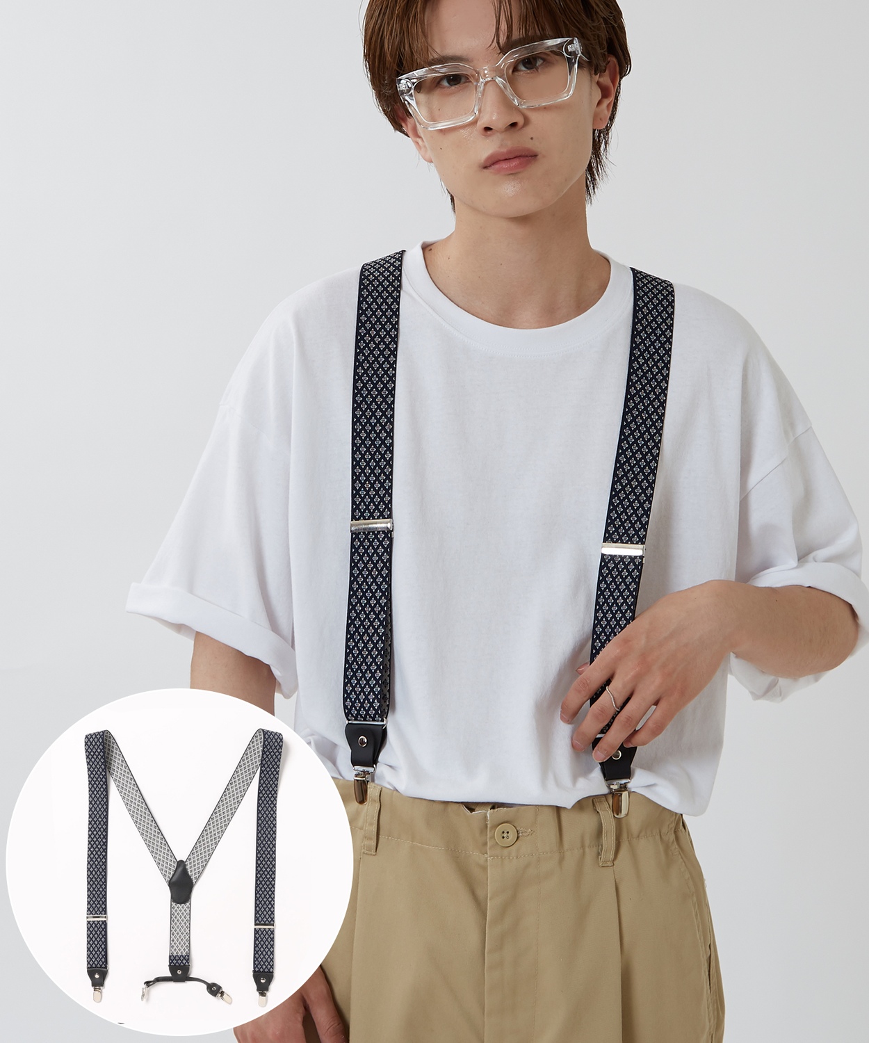 サスペンダー メンズ レディース 吊りベルト 吊りバンド ブレイシーズ チェック アーガイル 総柄 韓国ファッション きれいめ セレクト ブラック ベージュ | improves | 09