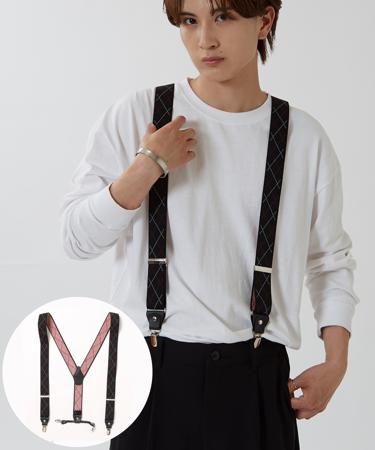 サスペンダー メンズ レディース 吊りベルト 吊りバンド ブレイシーズ チェック アーガイル 総柄 韓国ファッション きれいめ セレクト ブラック ベージュ | improves | 11