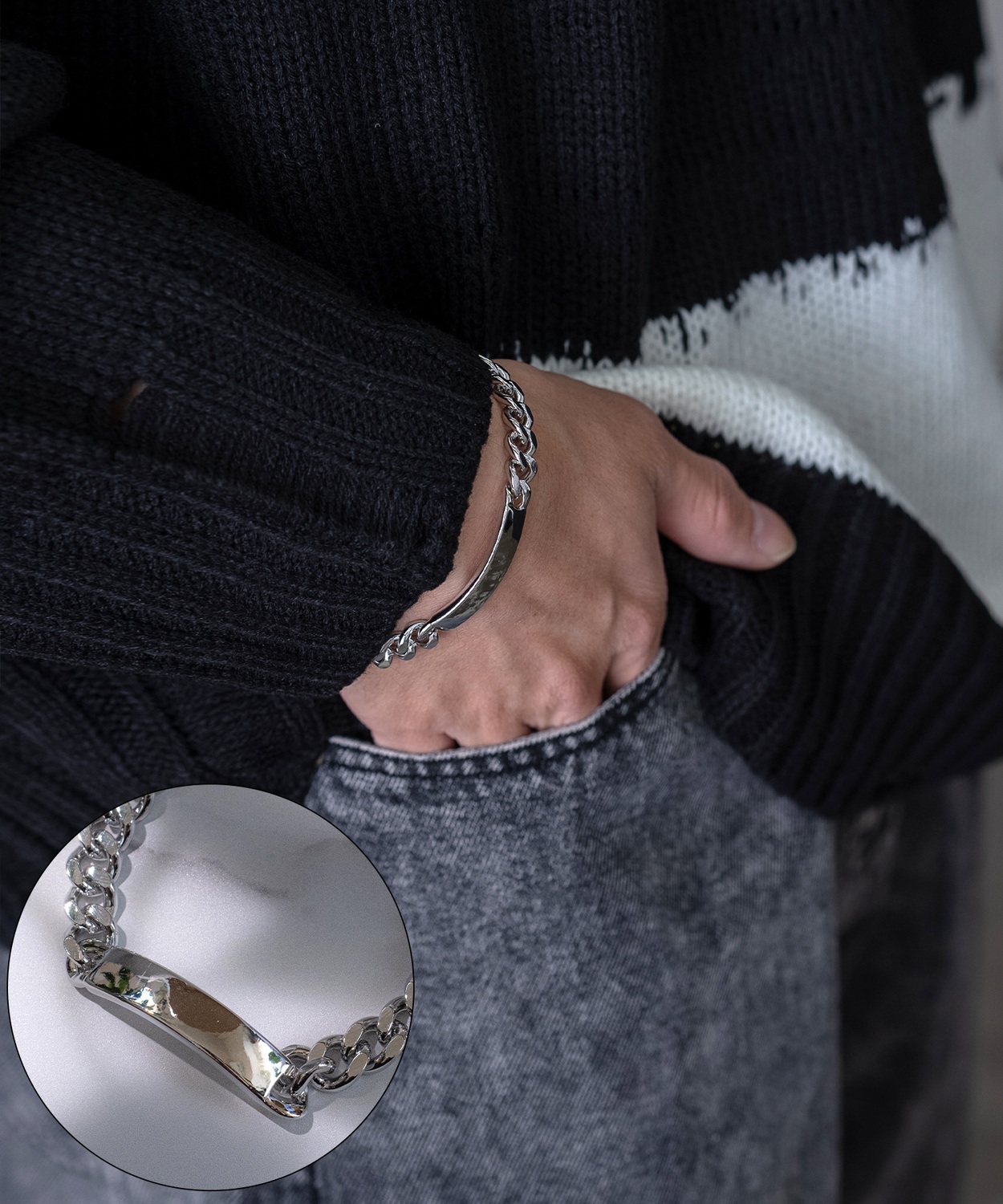 ブレスレット メンズ レディース プレート ターラントチェーン アメカジ カジュアル スケーター ストリート 韓国ファッション ロック モード シルバー ゴールド | improves | 01