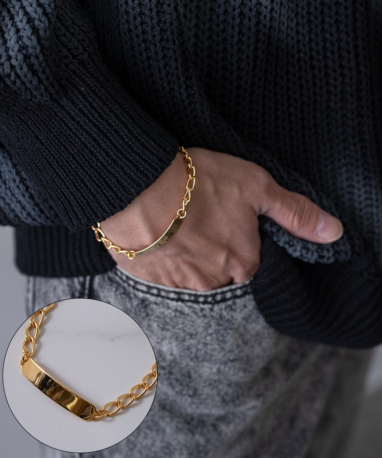 ブレスレット メンズ レディース プレート チェーン アメカジ カジュアル スケーター ストリート 韓国ファッション ロック モード シルバー ゴールド | improves | 02