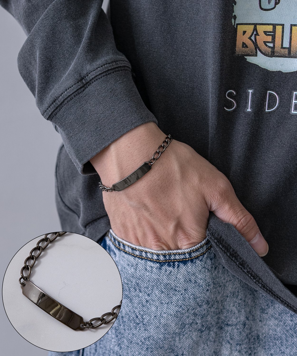 ブレスレット メンズ レディース プレート チェーン アメカジ カジュアル スケーター ストリート 韓国ファッション ロック モード シルバー ゴールド | improves | 03
