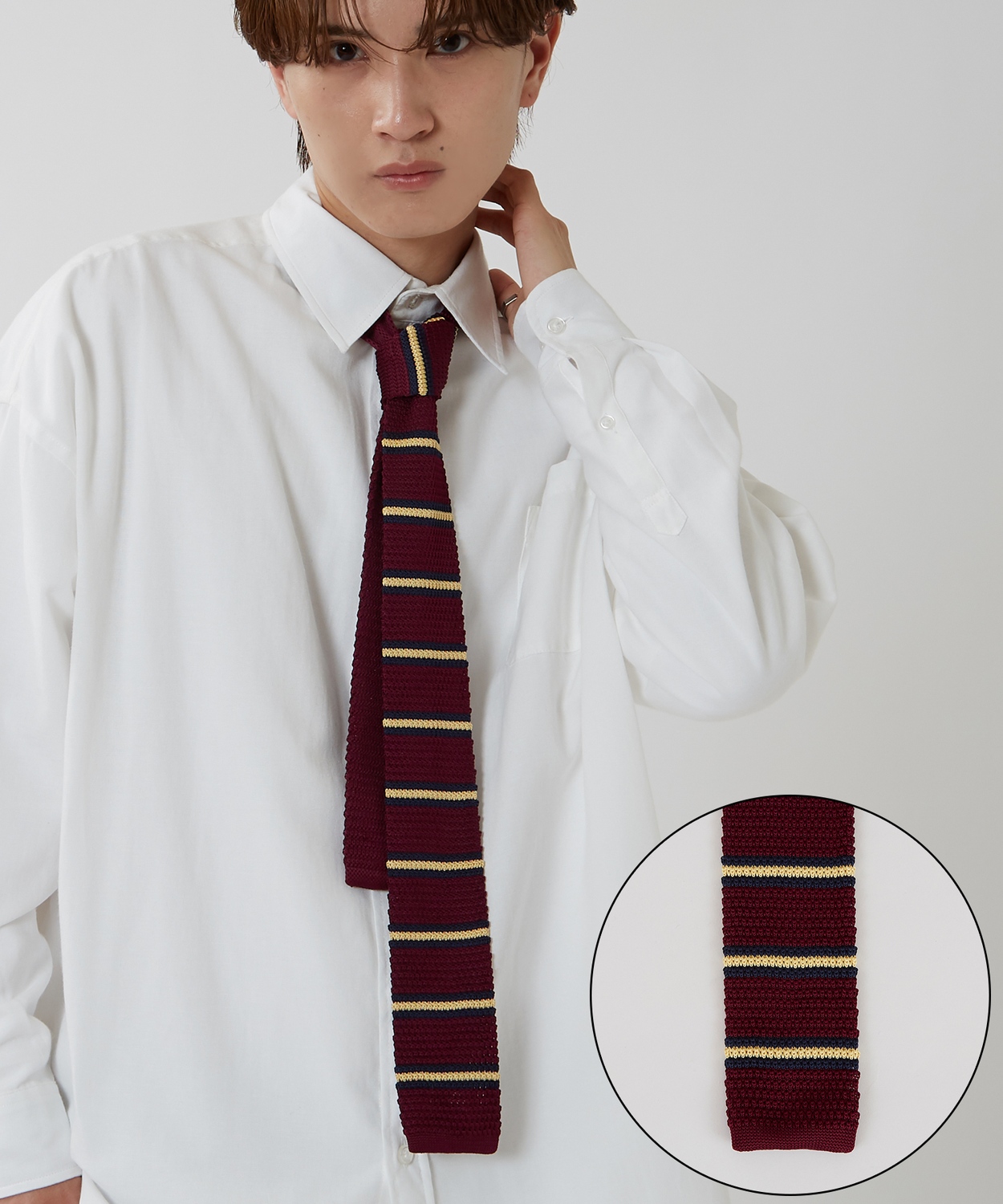 ネクタイ メンズ ボーダー スクエアタイ スクエアエンド シンプル きれいめ ビジネス ベーシック トラッド セレクト カジュアル 古着MIX 韓国ファッション | improves | 01