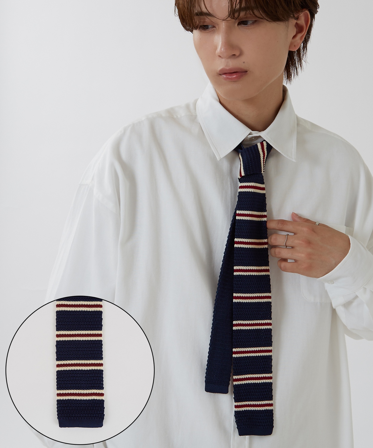 ネクタイ メンズ ボーダー スクエアタイ スクエアエンド シンプル きれいめ ビジネス ベーシック トラッド セレクト カジュアル 古着MIX 韓国ファッション | improves | 02