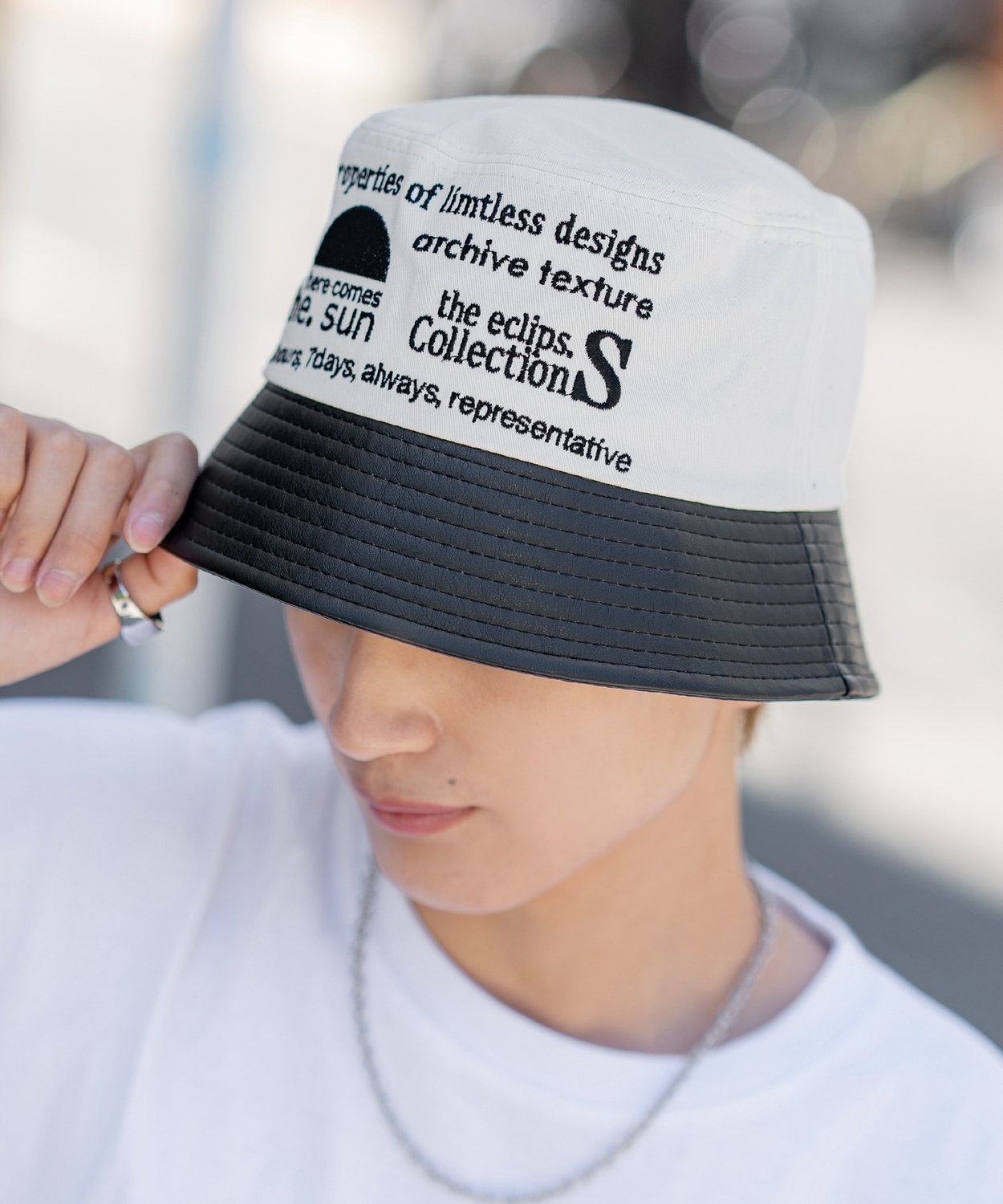 バケットハット メンズ シンセティックレザー コンビバケットハット 帽子 シンプル 大人カジュアル アメカジ カジュアル ストリート 古着MIX 韓国ファッション | improves | 01