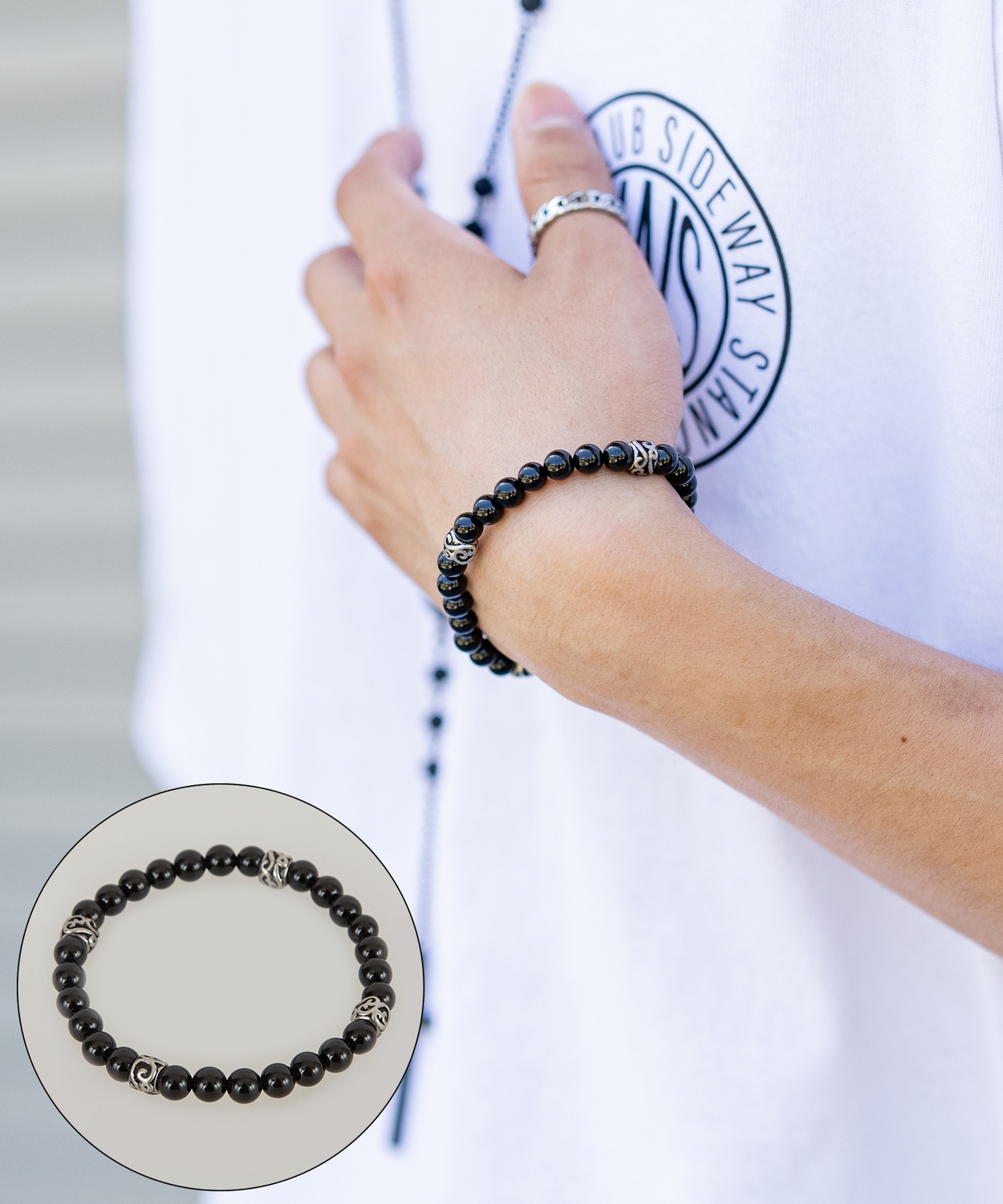 ブレスレット メンズ ビーズ 数珠 大人カジュアル アメカジ カジュアル ストリート 古着MIX 韓国ファッション | improves | 01