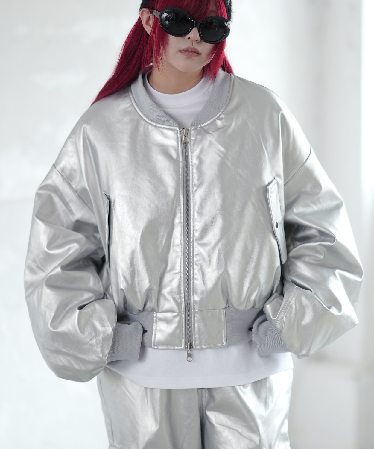 古着 ブルゾン ボンバージャケット レザー切替 XL 赤 太アーム ワイド 韓国 - メルカリ