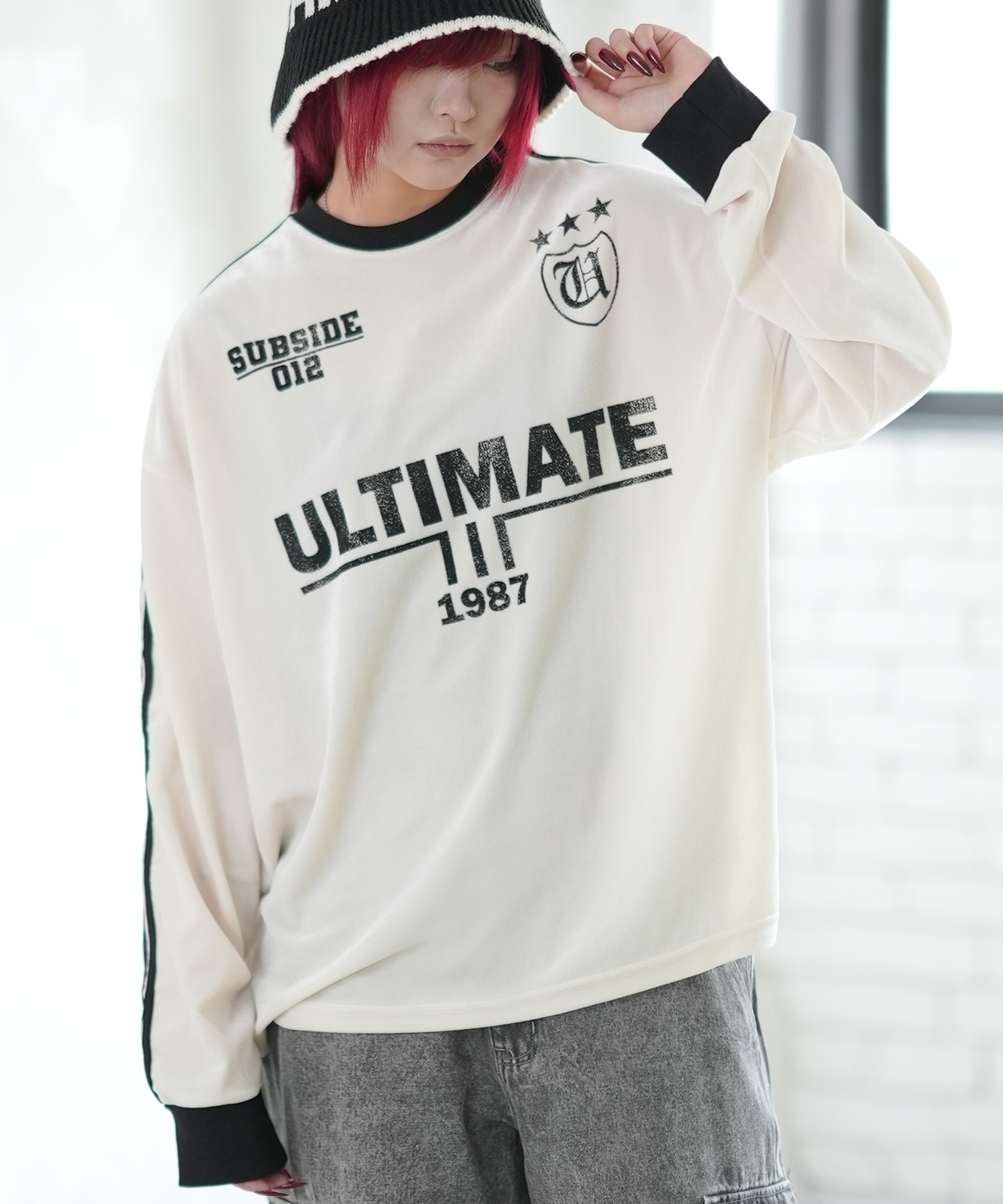長袖Tシャツ メンズ ベロア プリント ゲームシャツ ロンT カットソー ストリート カジュアル アメカジ 古着MIX 韓国 | improves | 01